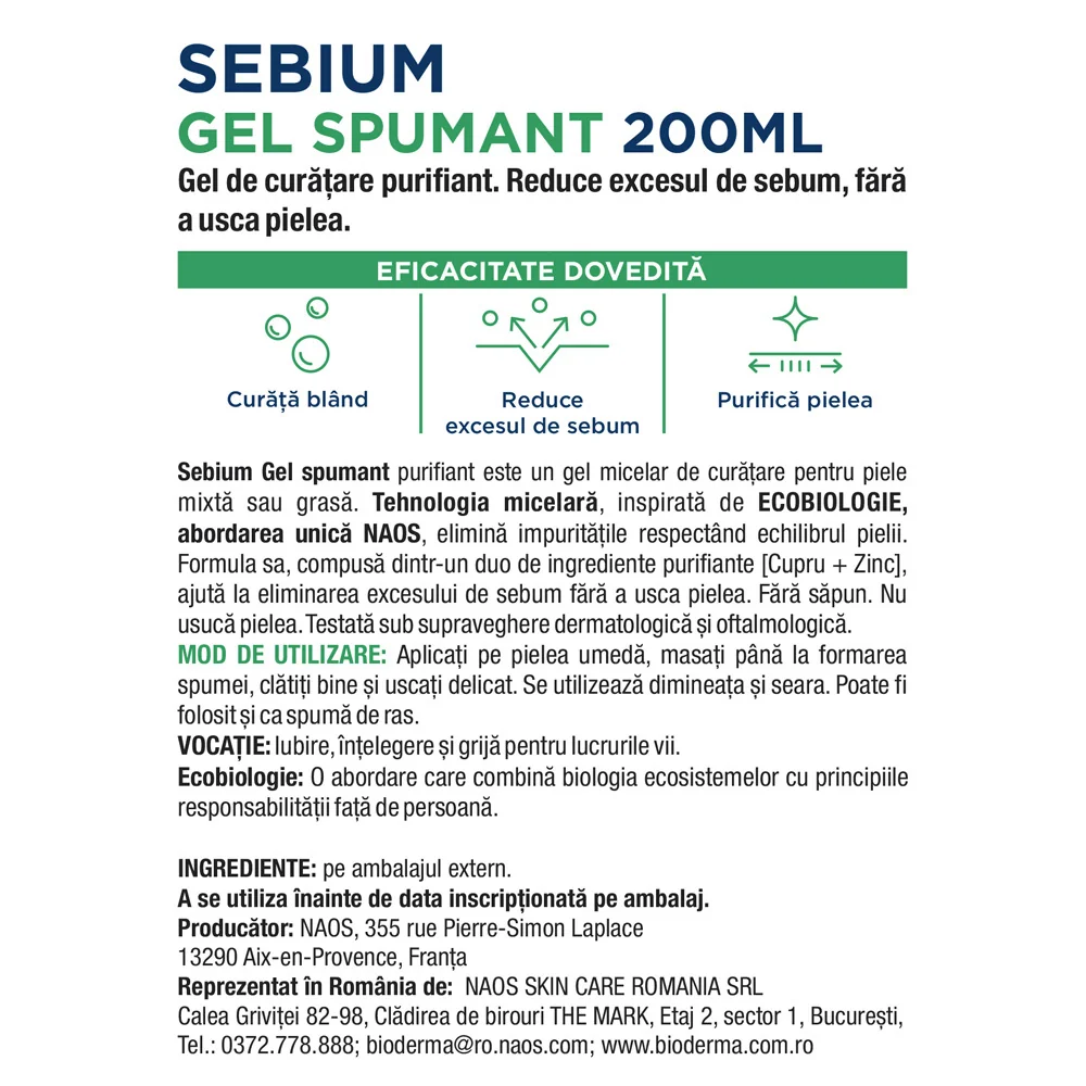 Gel spumant activ Sebium, 200ml, Bioderma