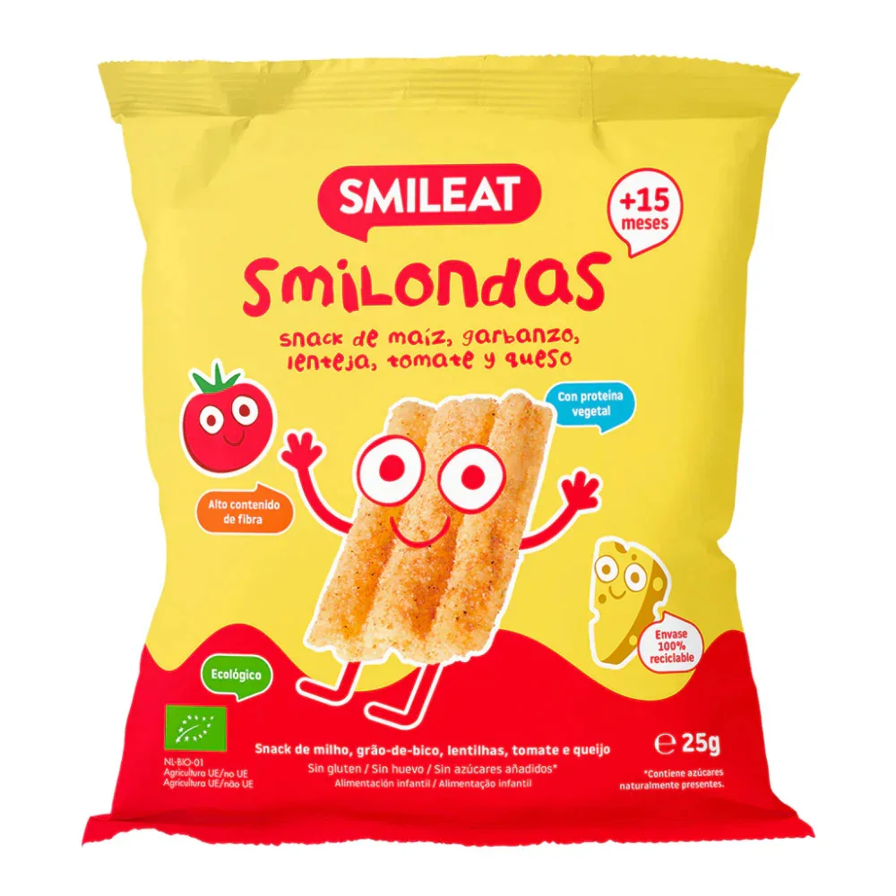 Chipsuri cu porumb naut linte rosii si branza +15 luni Bio, 25g, Smileat