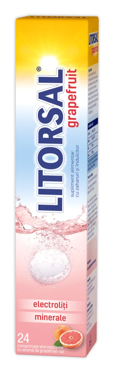 Electroliti cu aroma de grapefruit Litorsal, 24 comprimate efervescente, Zdrovit