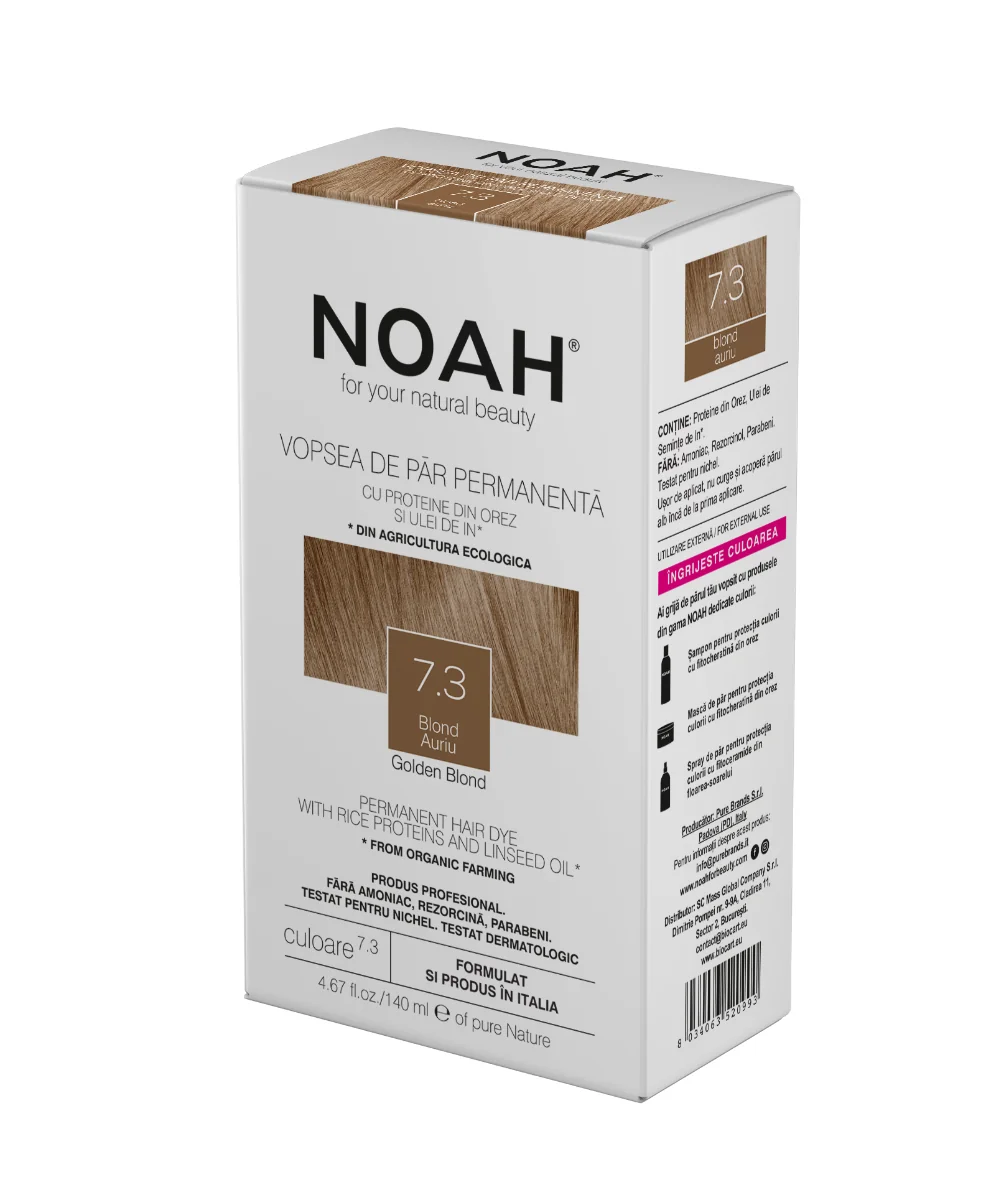 Vopsea de par naturala Blond auriu 7.3, 140ml, Noah