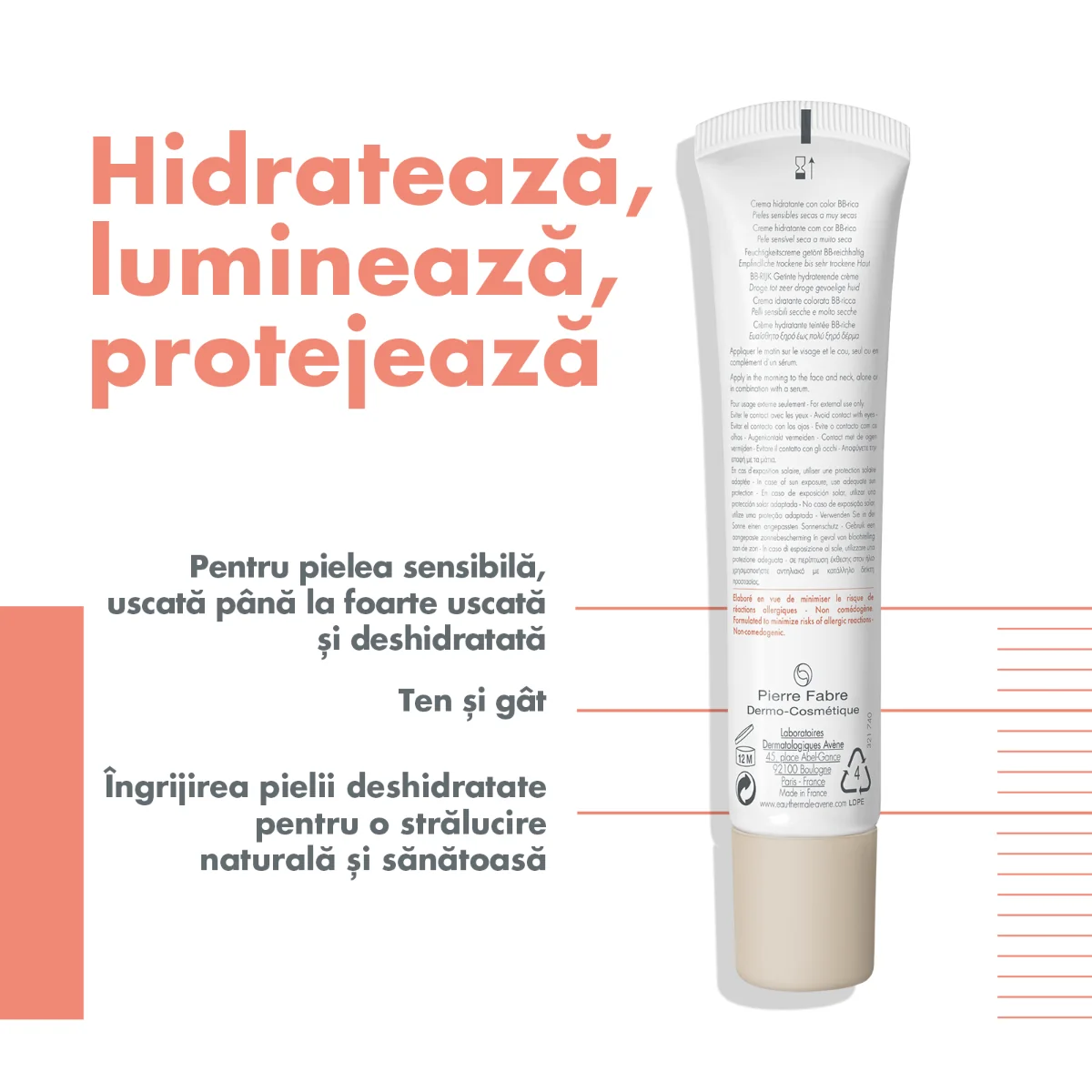 Crema pentru ten uscat BB cu SPF 30 Hydrance Riche, 40ml, Avene