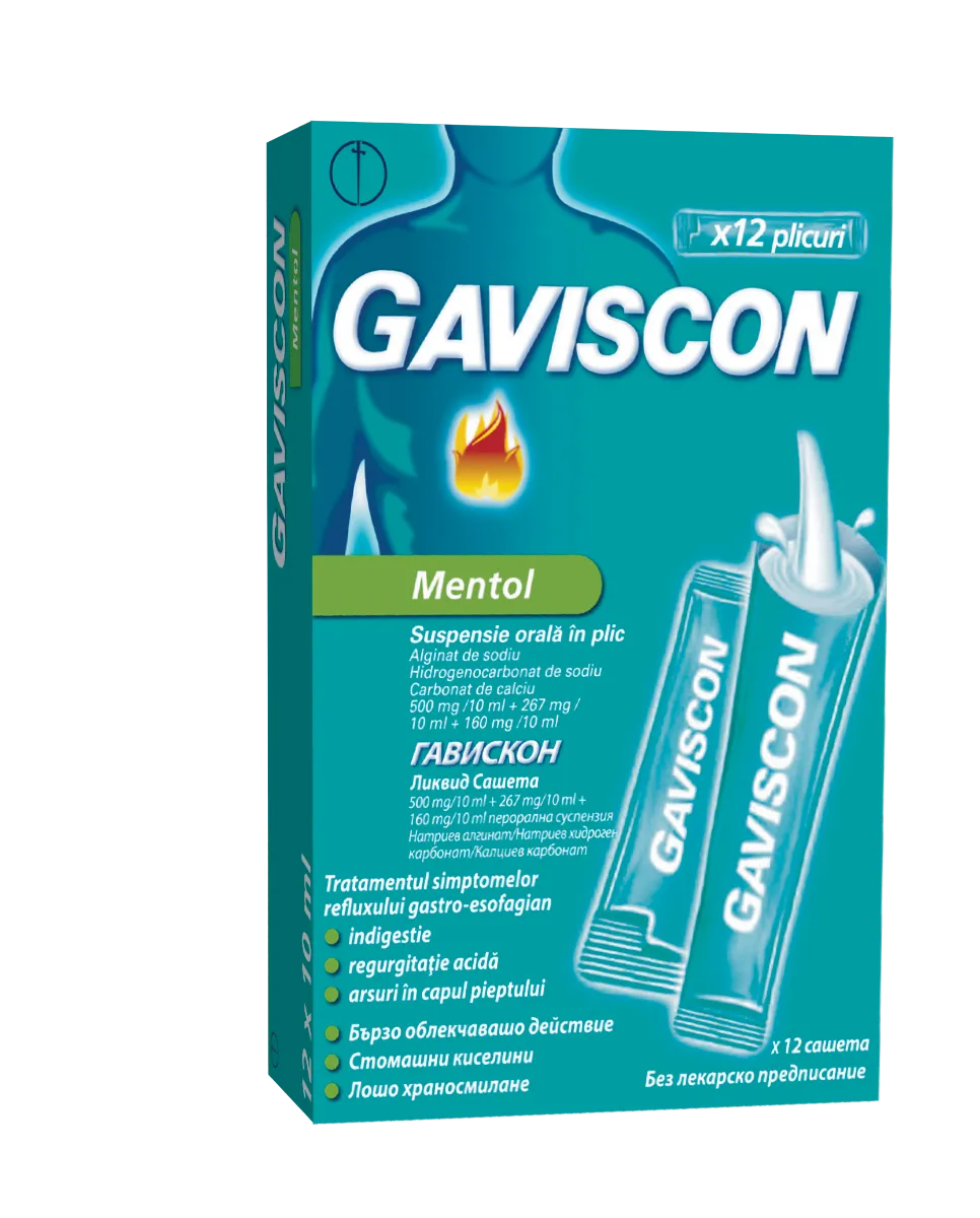 Gaviscon Mentol suspensie orala in plic, 10ml x 12 plicuri, Reckitt Benckiser