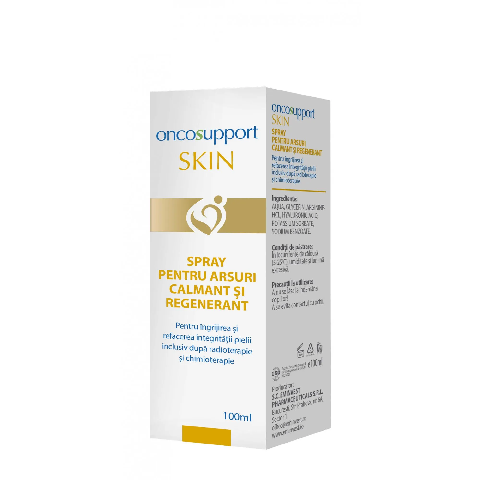 Oncosupport Skin Spray pentru arsuri calmant si regenerant, 100 ml, Eminvest