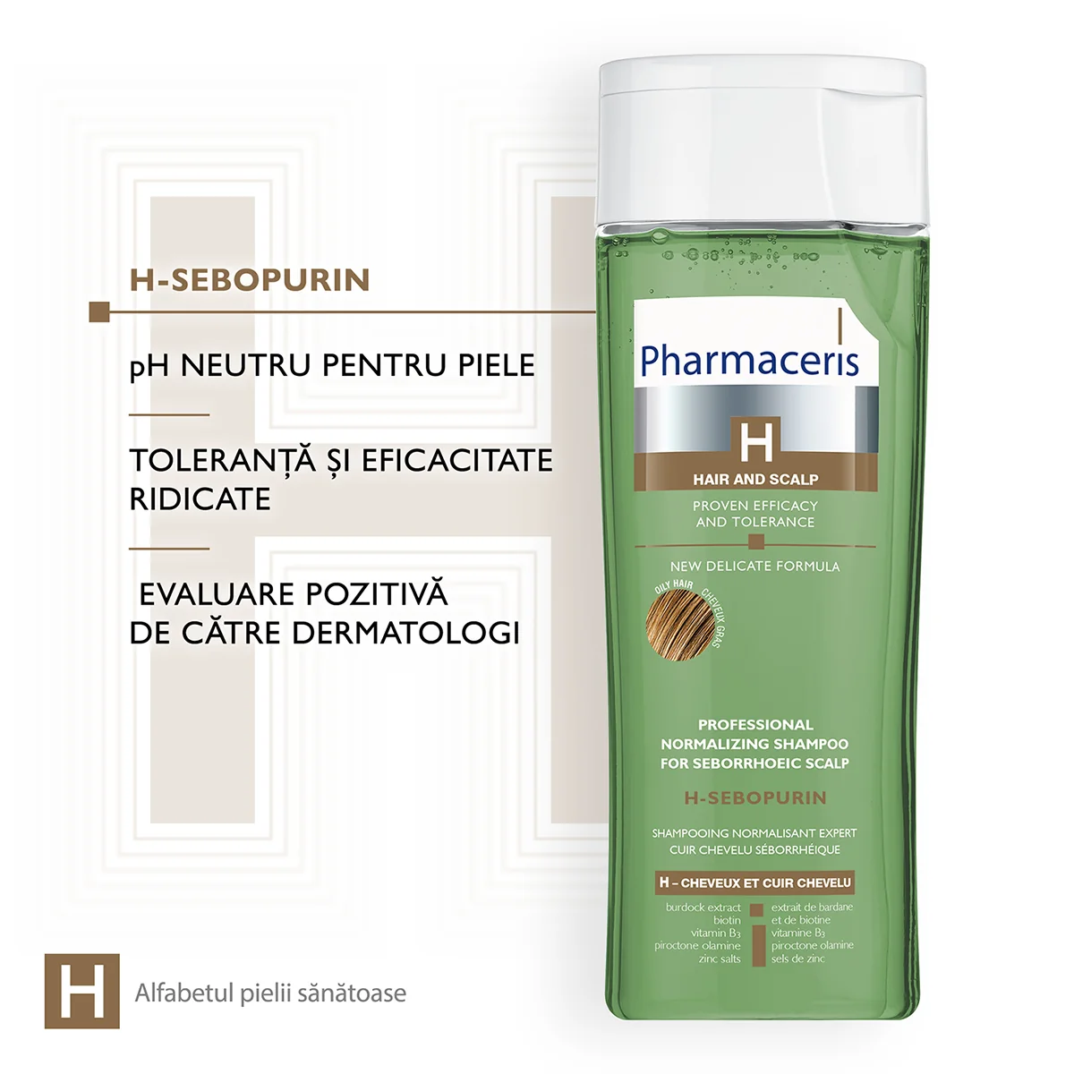 Sampon normalizant pentru scalp Seboreic & Par gras Sebo-Purin H, 250ml, Pharmaceris