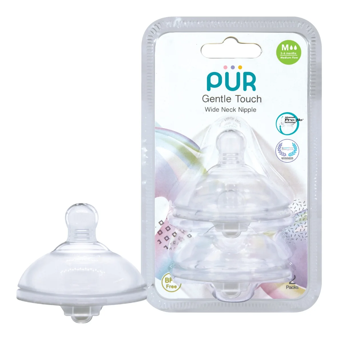 Set tetine silicon Gentle Touch marime M 3-6 luni, 2 bucati, PUR