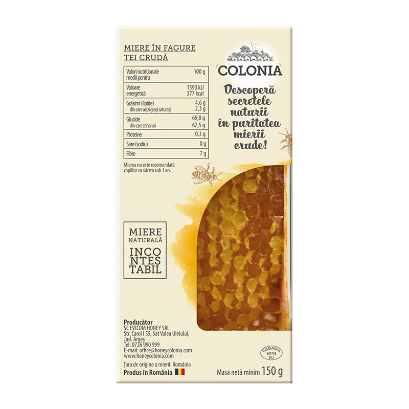 Fagure cu miere de tei cruda, 150g, Colonia