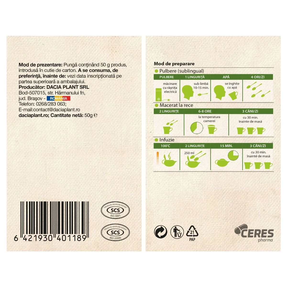 Ceai de menta, 50g, Dacia Plant