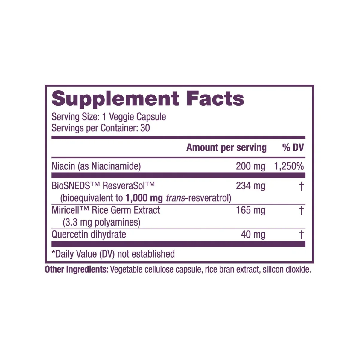 Suport anti-aging la nivel celular ResVitale Resveratrol + NAD & Miricell, 30 capsule, GNC