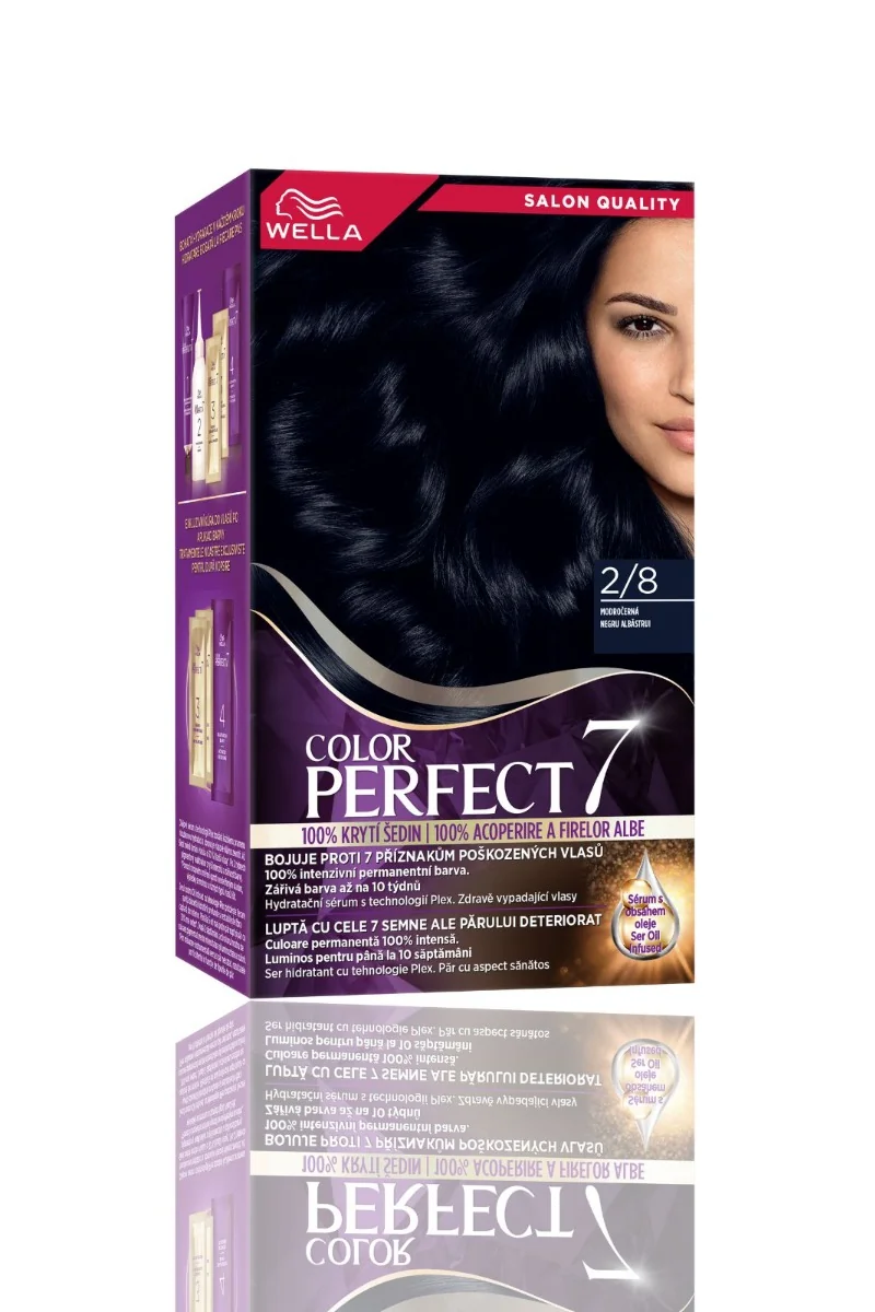 Vopsea de par permanenta Negru Albastrui 2/8 Color Perfect, 135ml, Wella