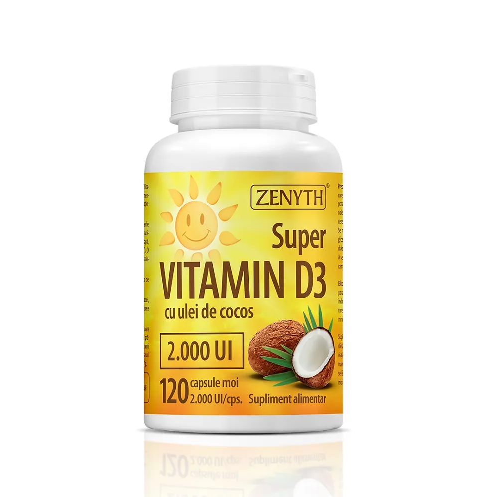 Super Vitamina D3 cu ulei de cocos, 120 capsule, Zenyth