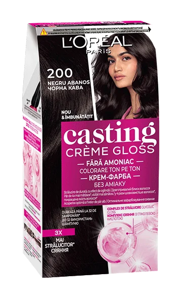 Vopsea de par semi-permanenta fara amoniac Casting Creme Gloss 200 Negru Abanos, 180ml, L'Oreal Paris