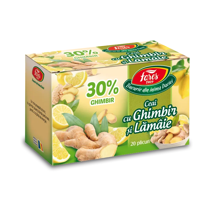 Ceai cu ghimbir 30% si lamaie, 20 plicuri, Fares