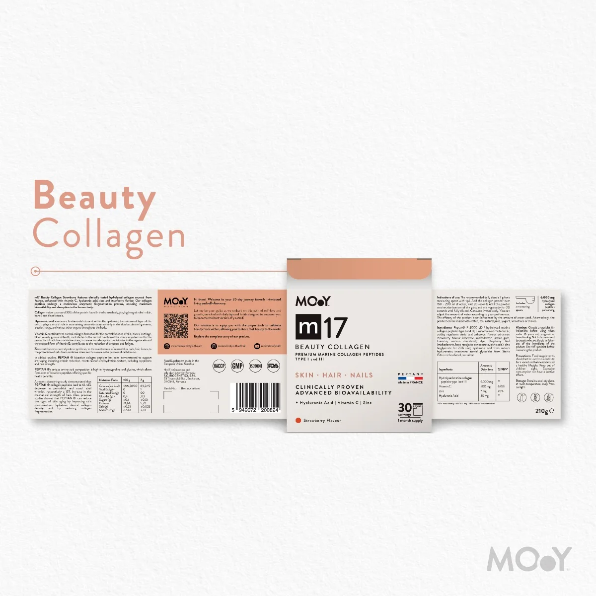 Colagen marin M17 Beauty cu aroma de capsuni, 210g, Molecules of Youth
