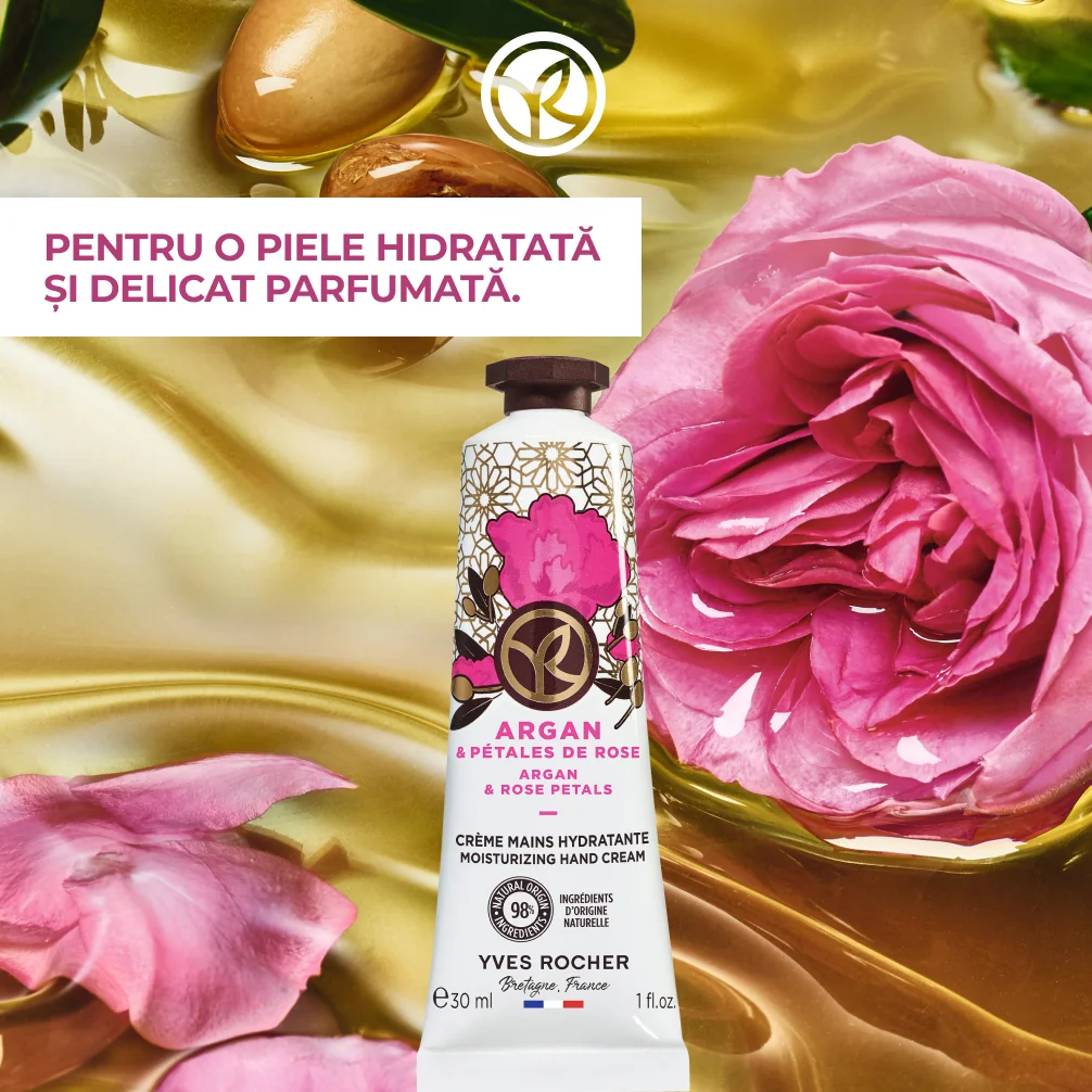 Creme pentru maini cu argan si trandafir bio, 30ml, Yves Rocher 