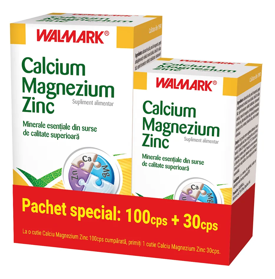 Pachet Calcium Magnezium Zinc, 100+30 tablete, Walmark