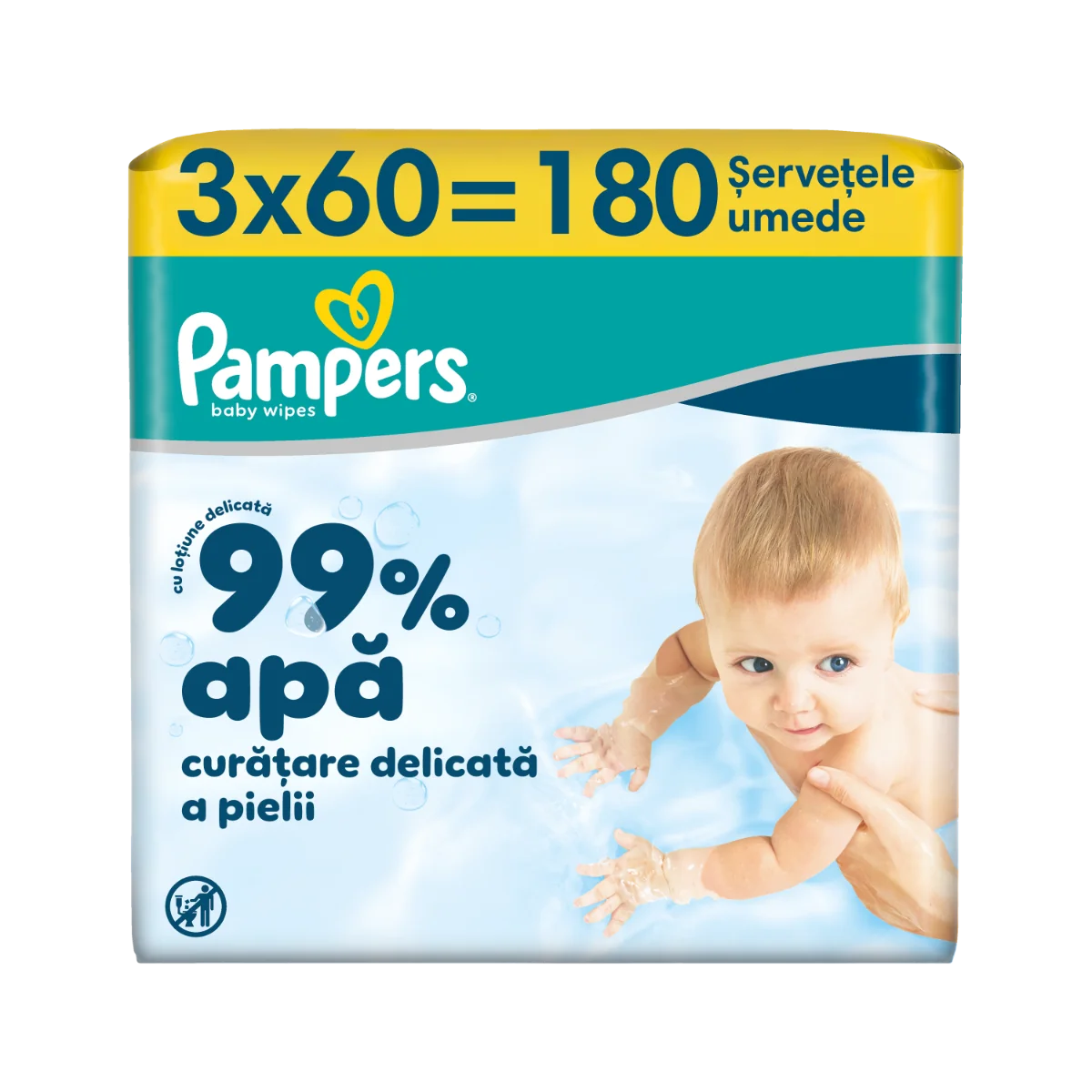 Servetele umede 99% apa cu lotiune usoara, 180 bucati, Pampers