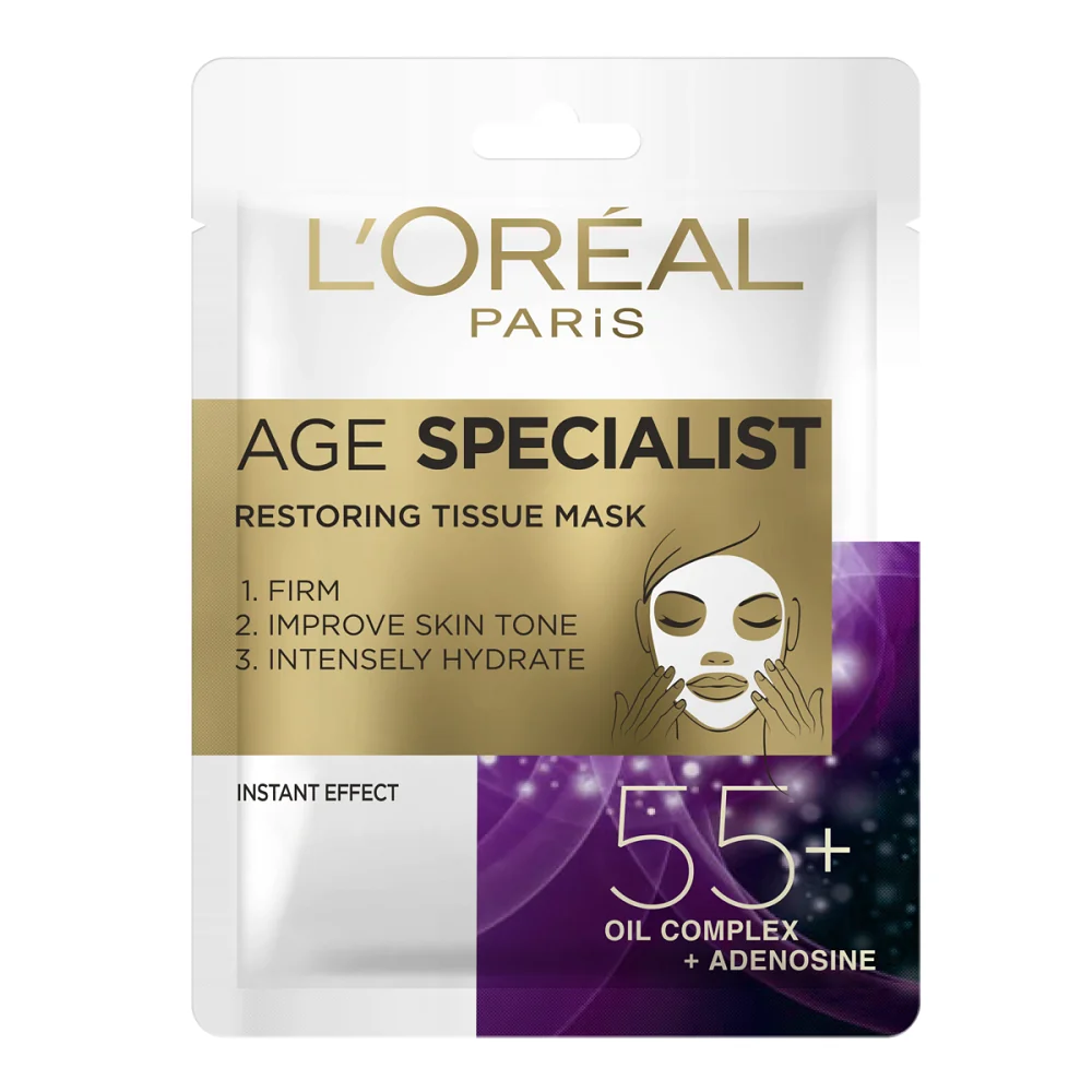 Masca servetel pentru regenerarea tenului cu complex de uleiuri si adenozina Age Expert 55+, 30g, L'Oreal Paris