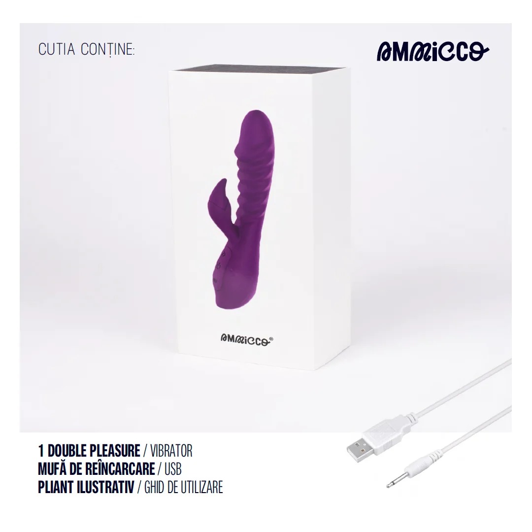 Vibrator pentru placere dubla cu mod de incalzire si 7 moduri de vibratie Double Pleasure, 1 bucata, Ammicco