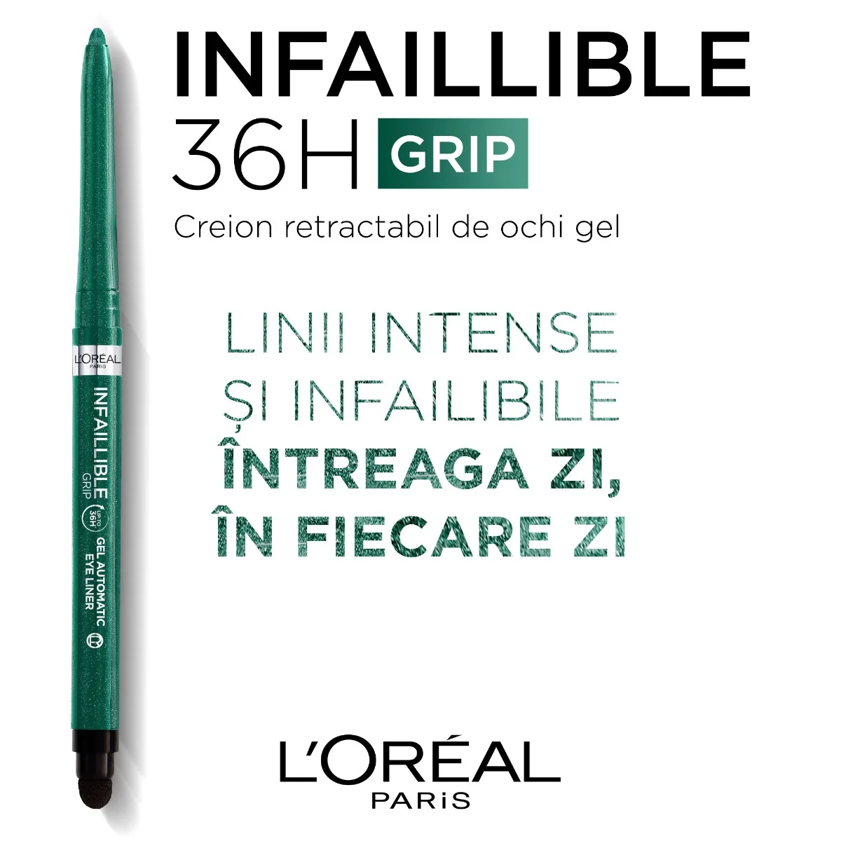 Creion mecanic de ochi gel Infaillible 36H Grip Emerald Green, 1.2g, L'Oreal Paris