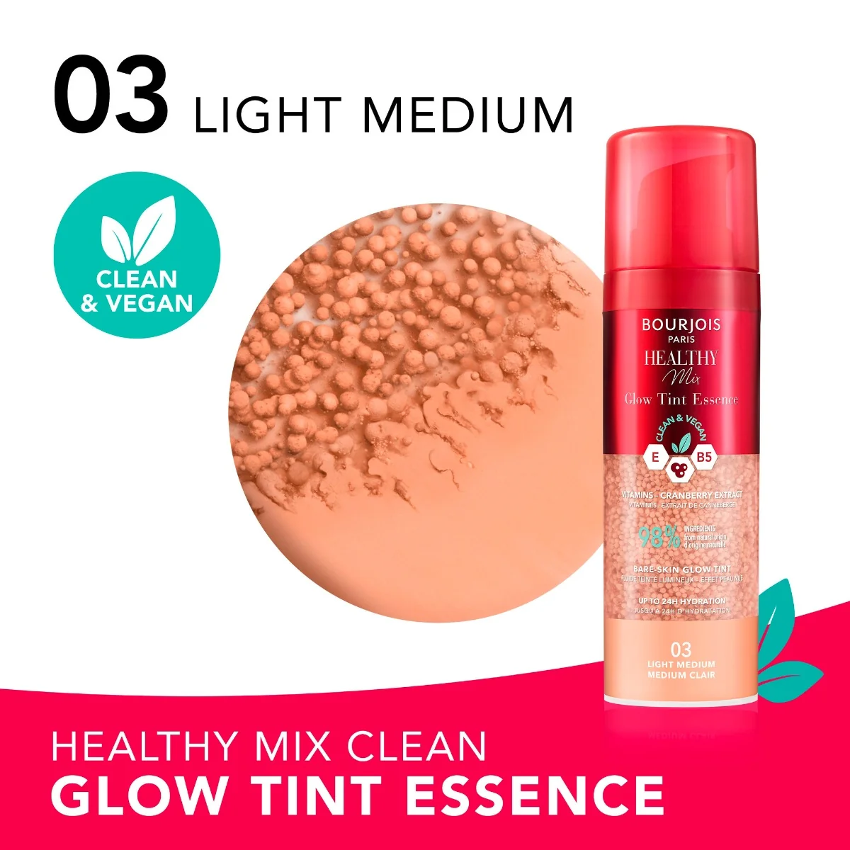 Crema coloranta Healthy Mix Glow Tint Essence 03 Light Medium, 30ml, Bourjois