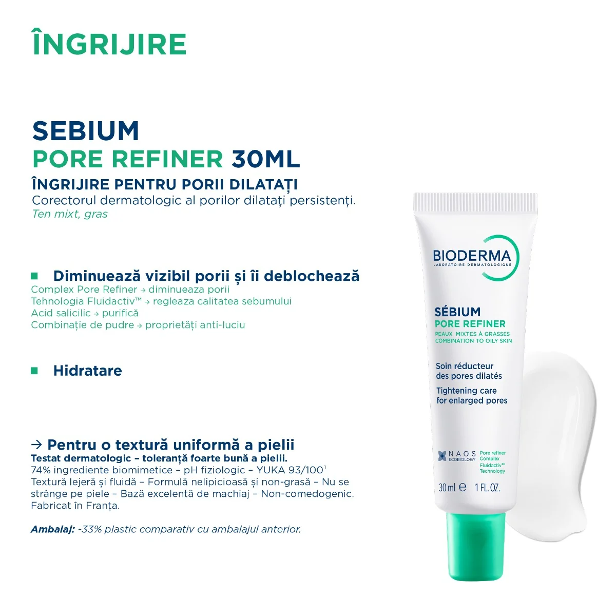 Corector cu efect matifiant Sebium Pore Refiner, 30ml, Bioderma