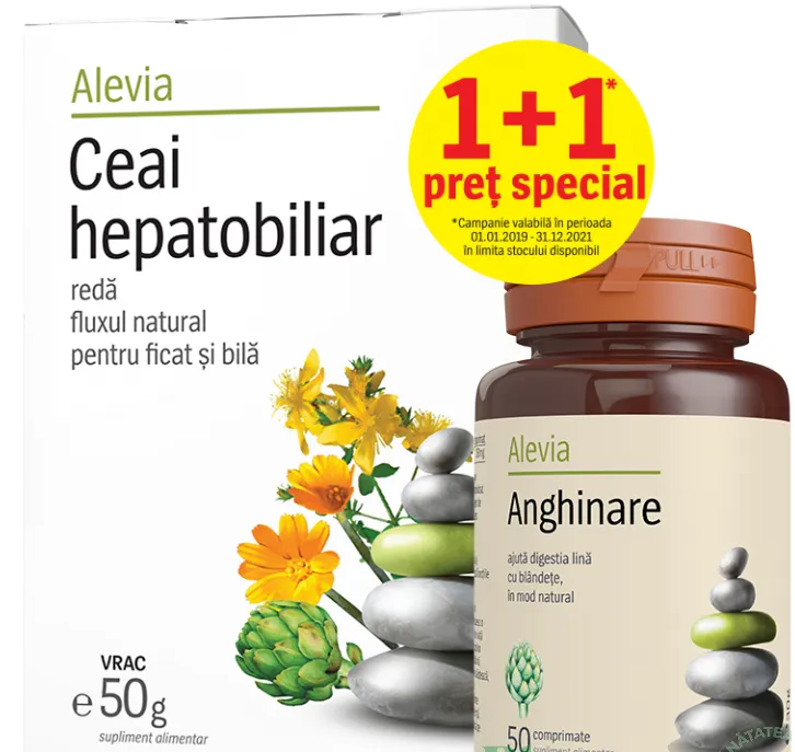 Pachet Anghinare 50 comprimate + Ceai Hepatobiliar 50g, Alevia 