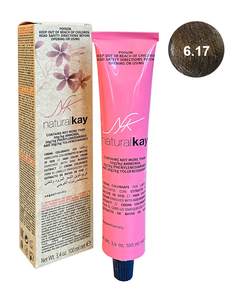 Vopsea vegana 6.17 Teak Dark Blonde, 100ml, Natural Kay