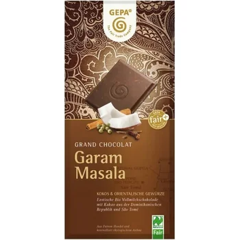 Ciocolata bio cu lapte, cocos si condimente orientale Garam Masala, 100g, Gepa