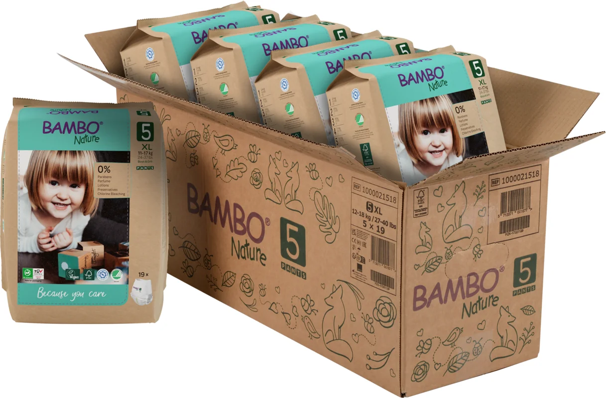 Scutece Eco Paper Bag Pants Marimea Nr. 5 pentru 11-17kg, 95 bucati, Bambo Nature