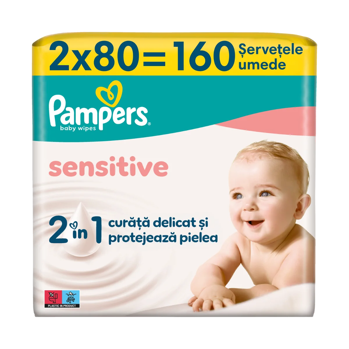 Servetele umede Sensitive, 160 bucati, Pampers