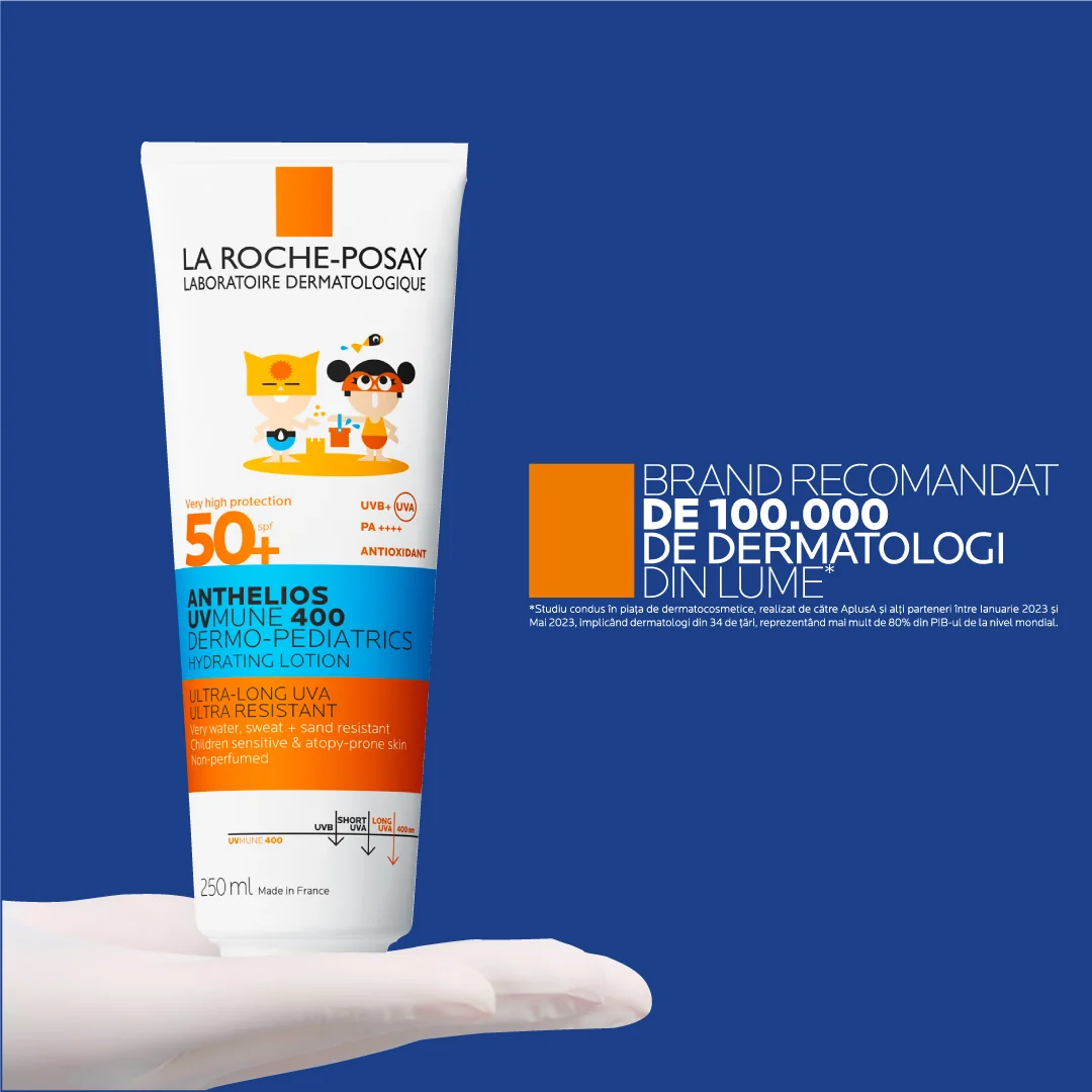 Lapte hidratant cu protectie solara potrivit pentru pielea copiilor SPF50+ Anthelios UVMUNE 400 , 250ml, La Roche-Posay