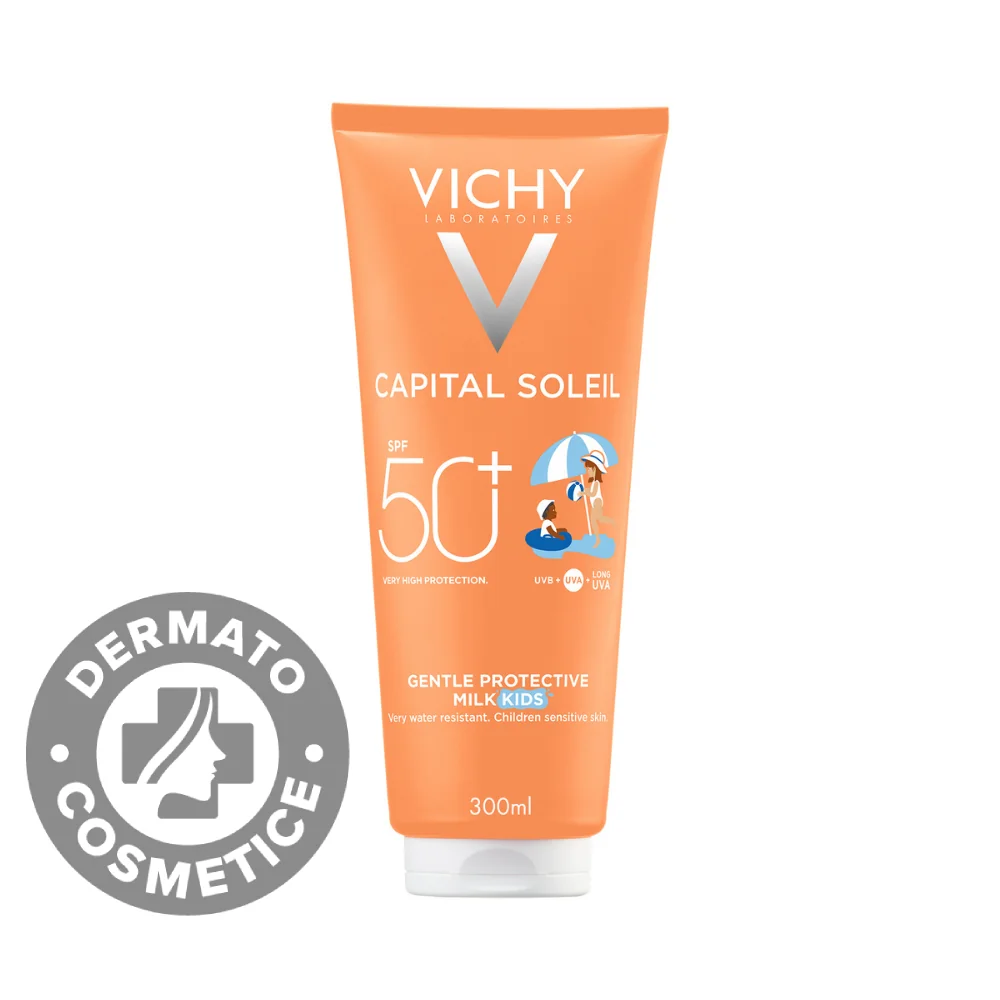 Lapte cu protectie solara SPF 50+ pentru copii fata si corp Capital Soleil, 300ml, Vichy