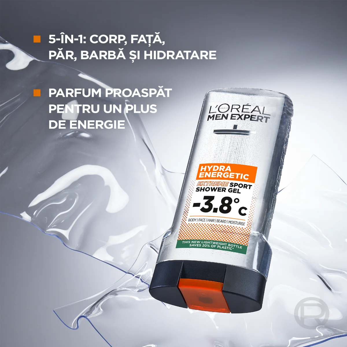 Gel de dus pentru fata, corp si barba Hydra Energetic Extreme Sport, 300ml, L'Oreal Men Expert