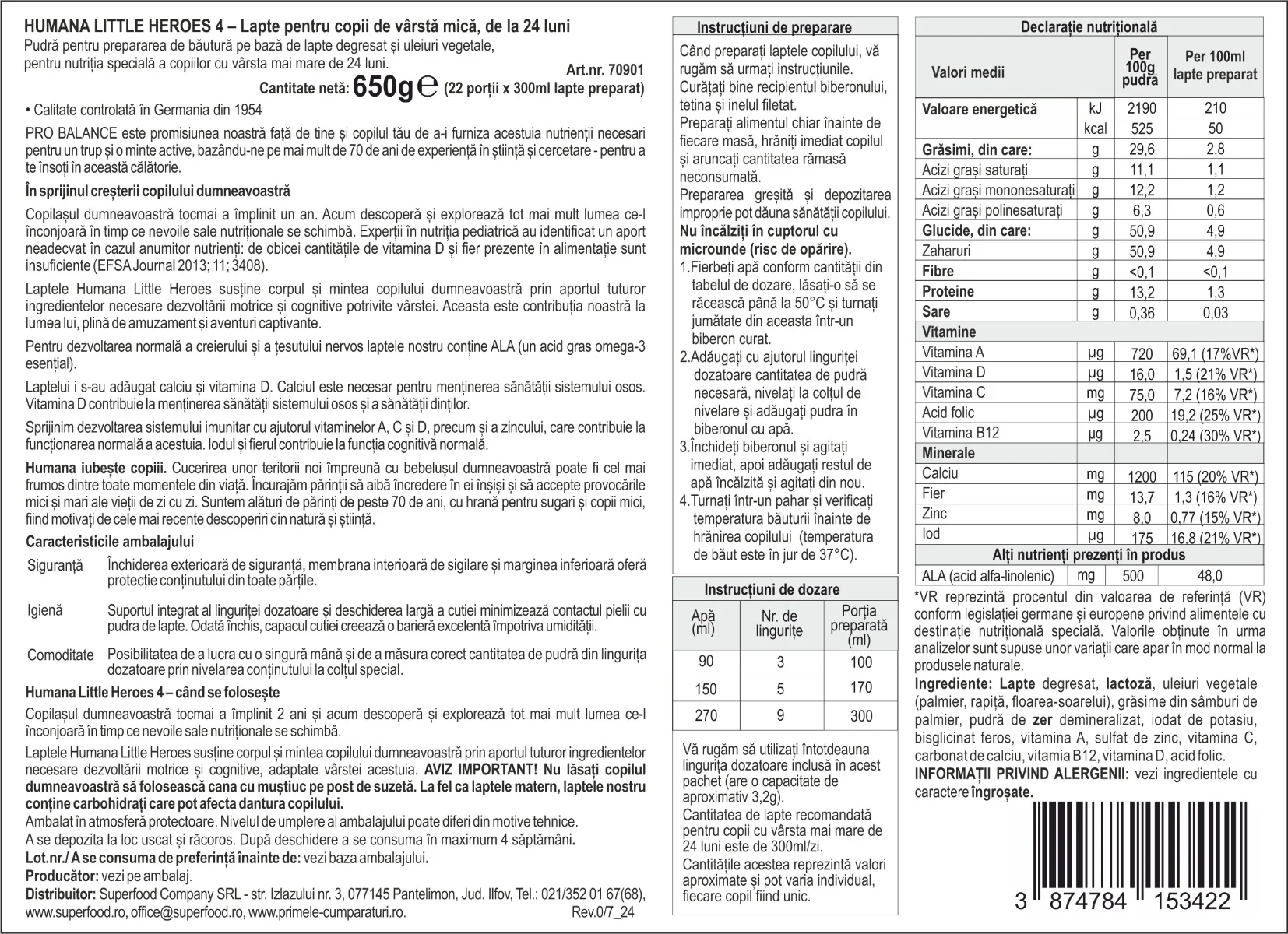 Formula de lapte Little Heroes 4 Probalance +24 luni, 650g, Humana