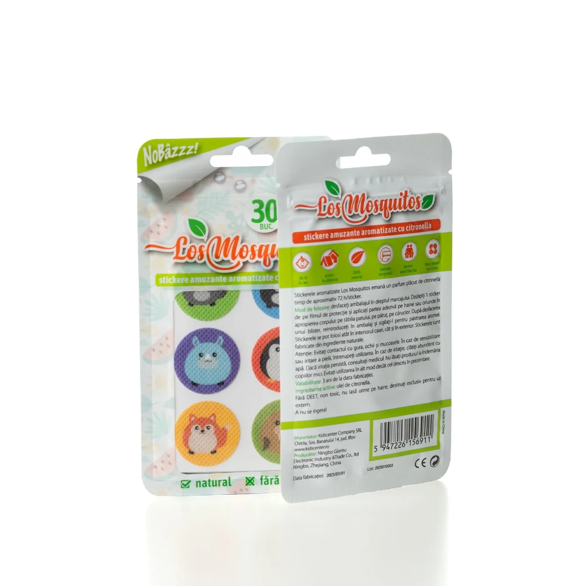 Stickere aromatizate cu citronella model cu animale, 30 bucati, Los Mosquitos