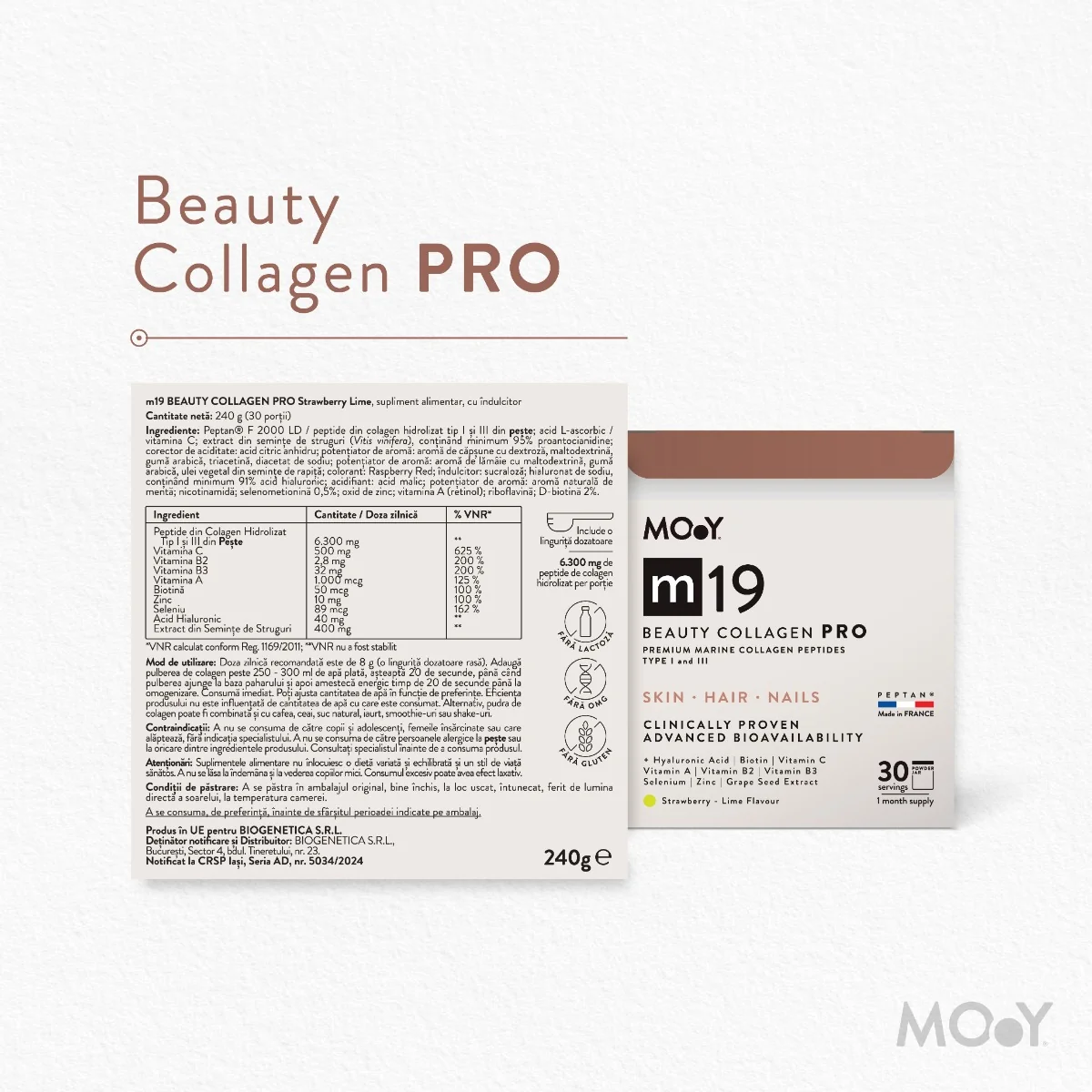 Colagen marin Beauty M19 cu aroma de capsuni si lime, 240g, Molecules of Youth
