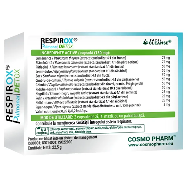 Respirox Pulmonar Detox Total Cleanse, 30 capsule, Cosmopharm