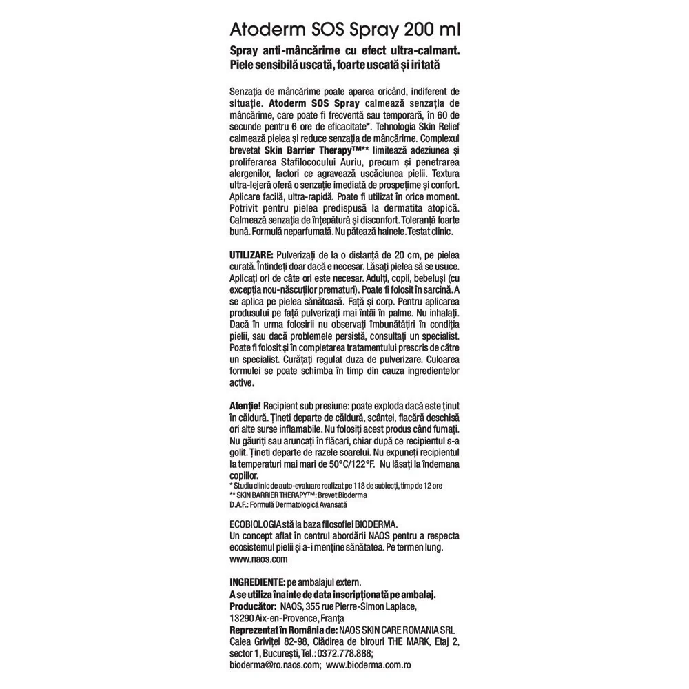 Spray SOS pentru calmarea mancarimilor Atoderm, 200ml, Bioderma