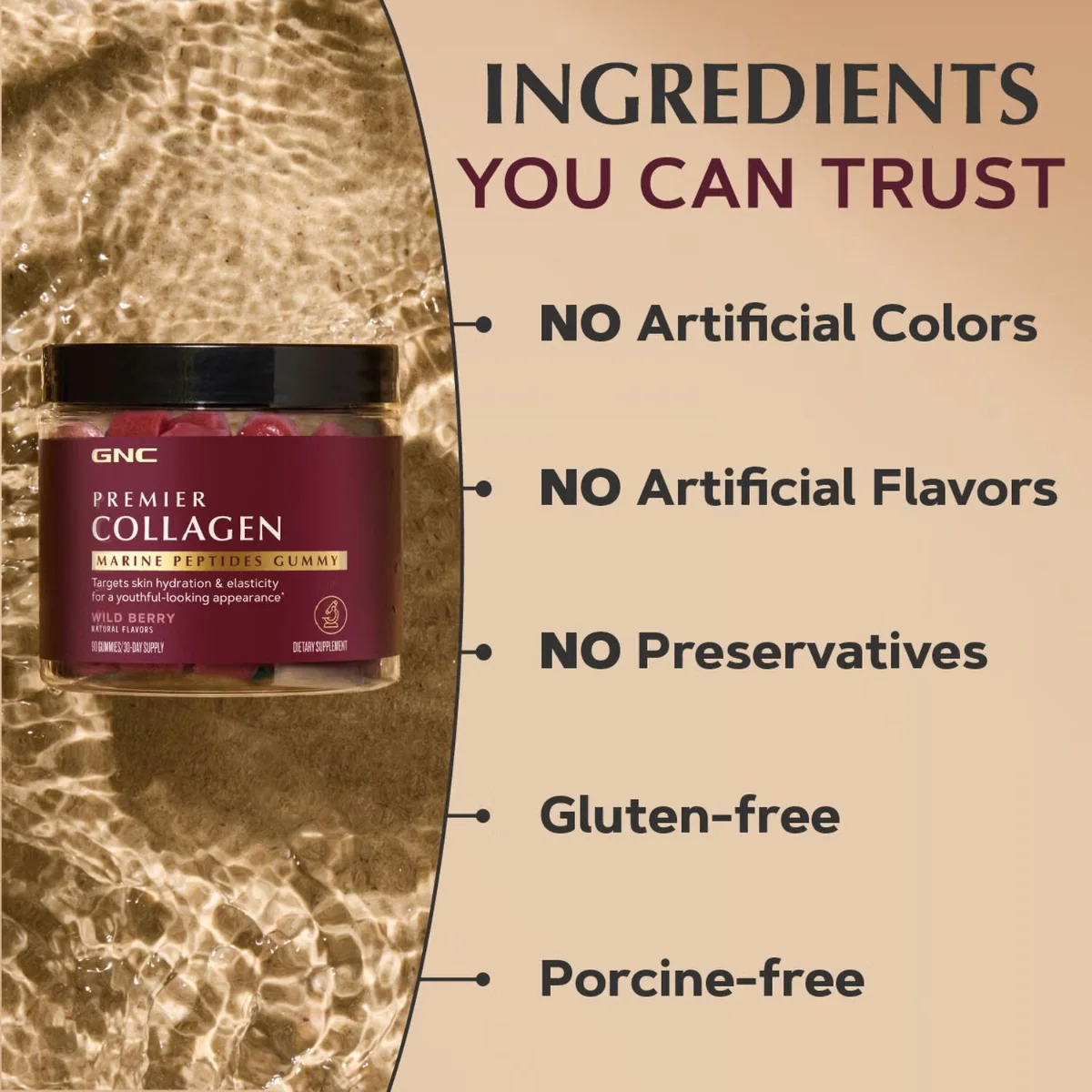 Premier Collagen Marine Peptides Gummy, 90 jeleuri, GNC