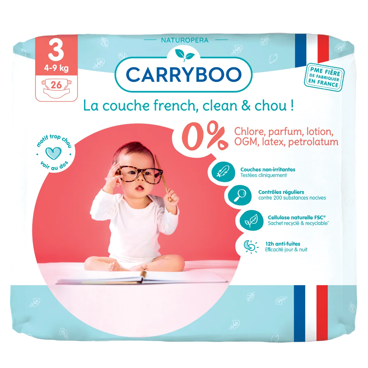 Scutece bio hipoalergenice 4-9kg marimea 3, 26 bucati, Carryboo