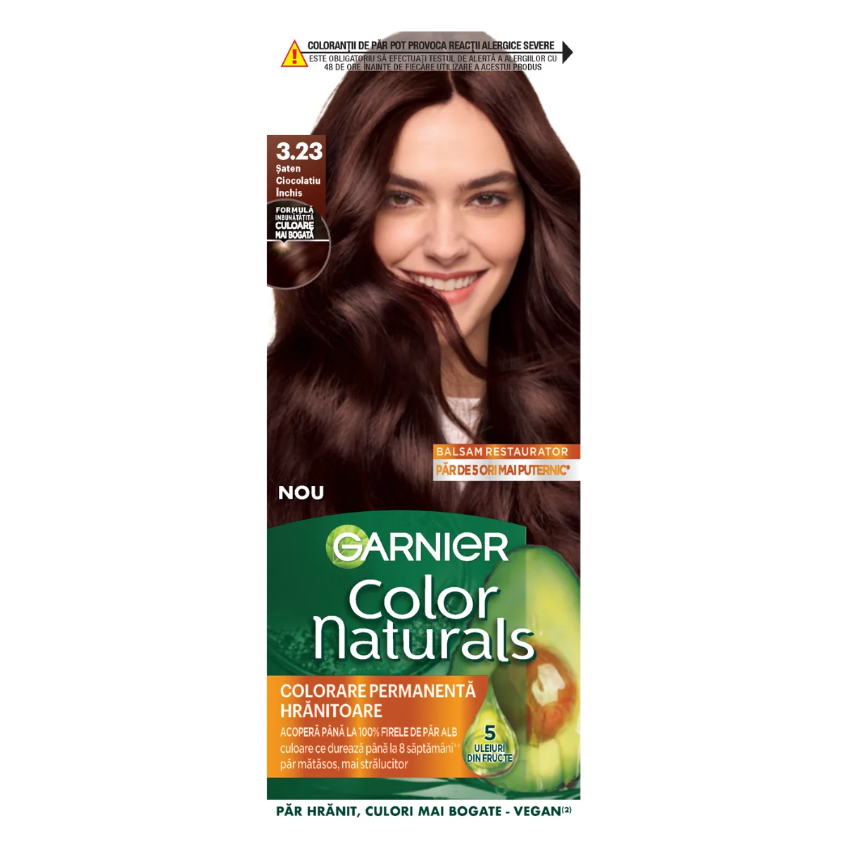 Vopsea de par permanenta Color Naturals 3.23 Saten Ciocolatiu Inchis, 112ml, Garnier
