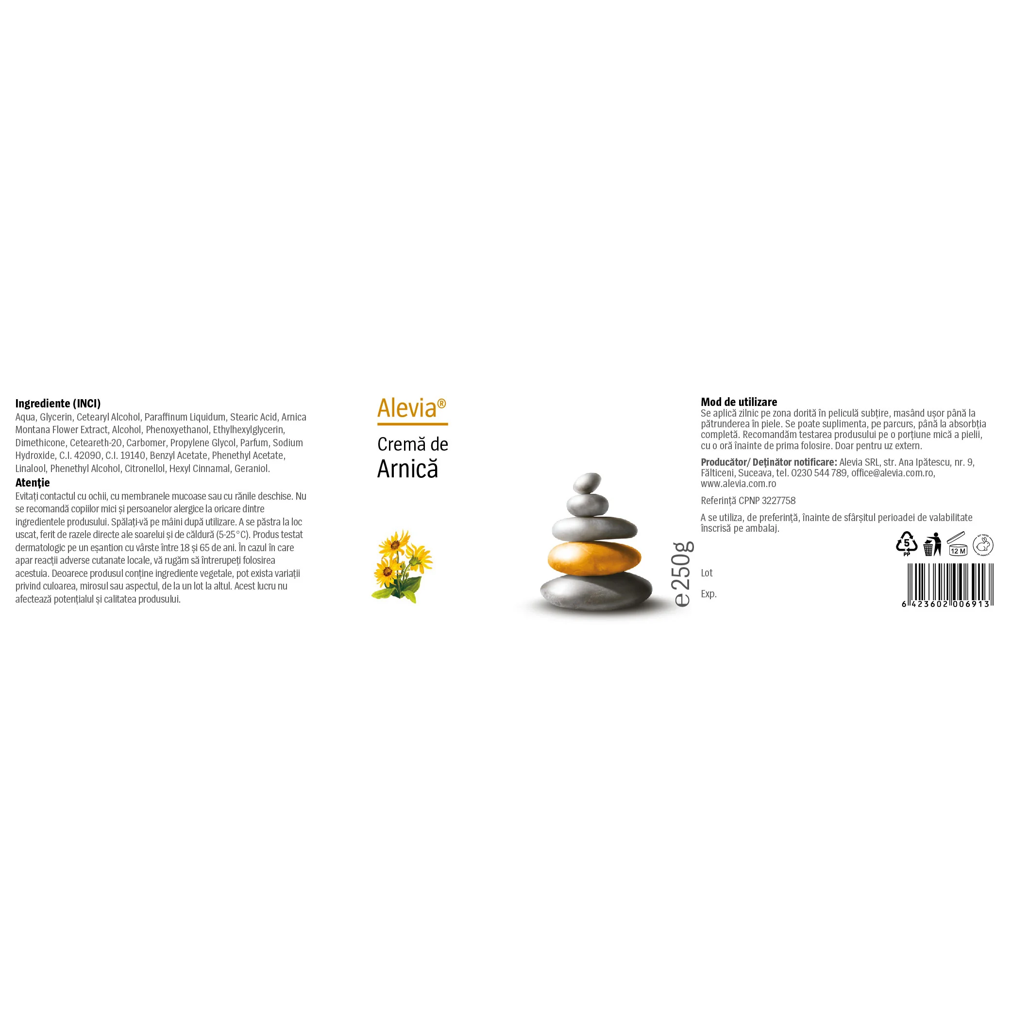 Crema de arnica, 250g, Alevia