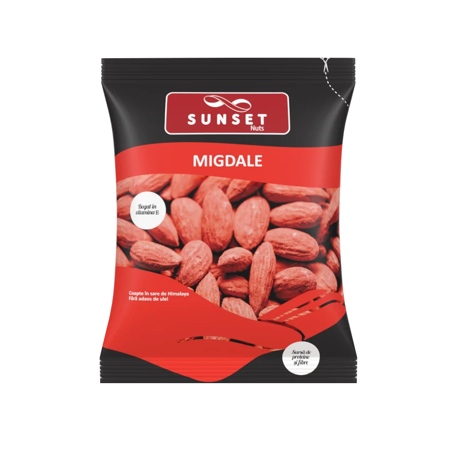 Migdale coapte cu sare de Himalaya, 50g, Sunset Nuts