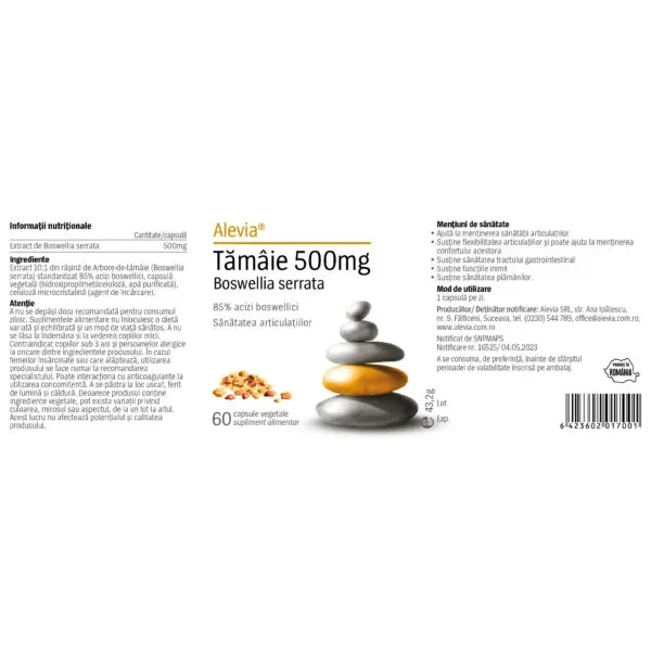 Tamaie 500mg Boswellia serrata, 60 capsule vegetale, Alevia