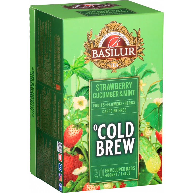 Ceai asortat Cold Brew Strawberry & Cucumber & Mint, 20 plicuri, Basilur