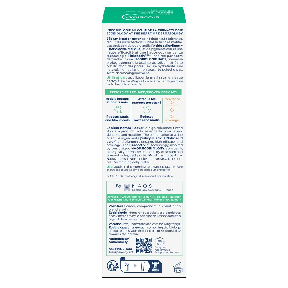 Gel crema nuantatoare anti-imperfectiuni Sebium Kerato+ Cover, 30 ml, Bioderma