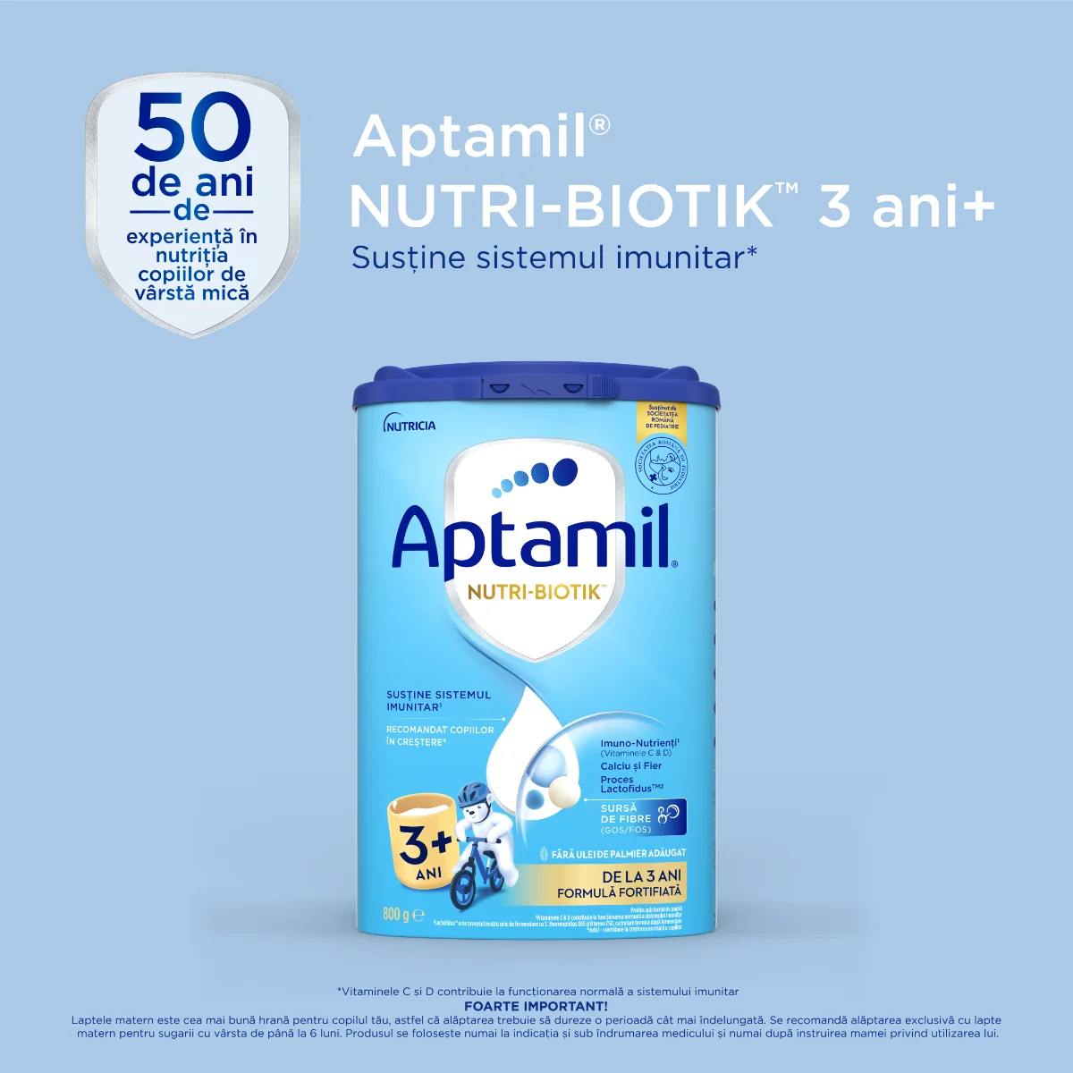 Formula de lapte fortifiata pentru copii de la 3 ani NUTRI-BIOTIK 3+, 800g, Aptamil