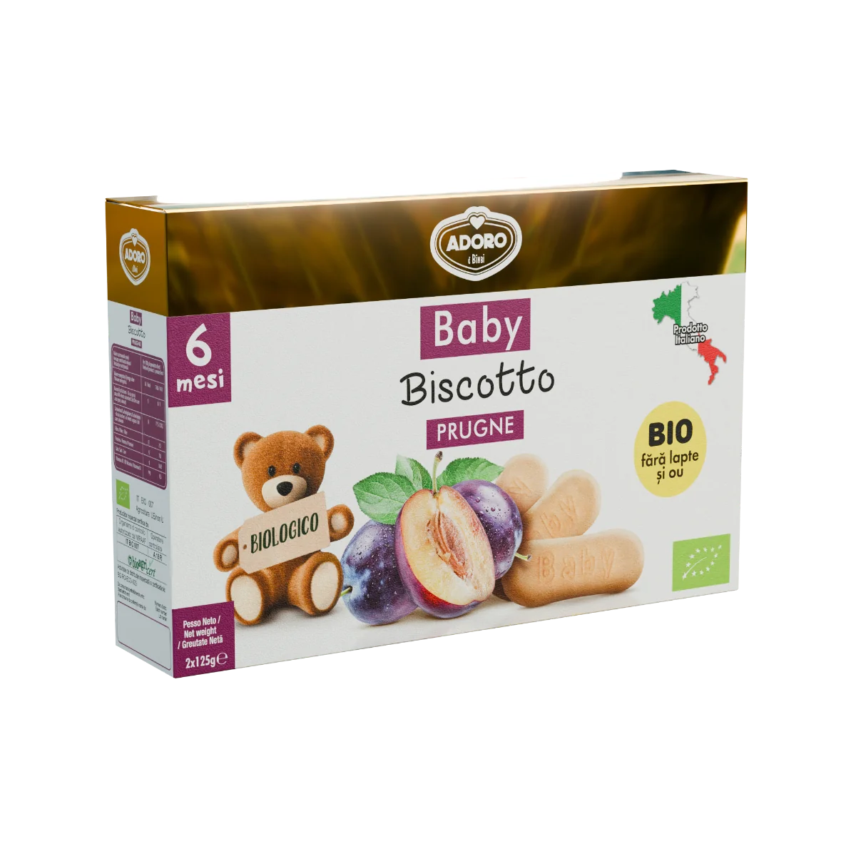 Biscuiti cu prune Bio 6 luni+, 2 x 125g, Adoro Bimbi