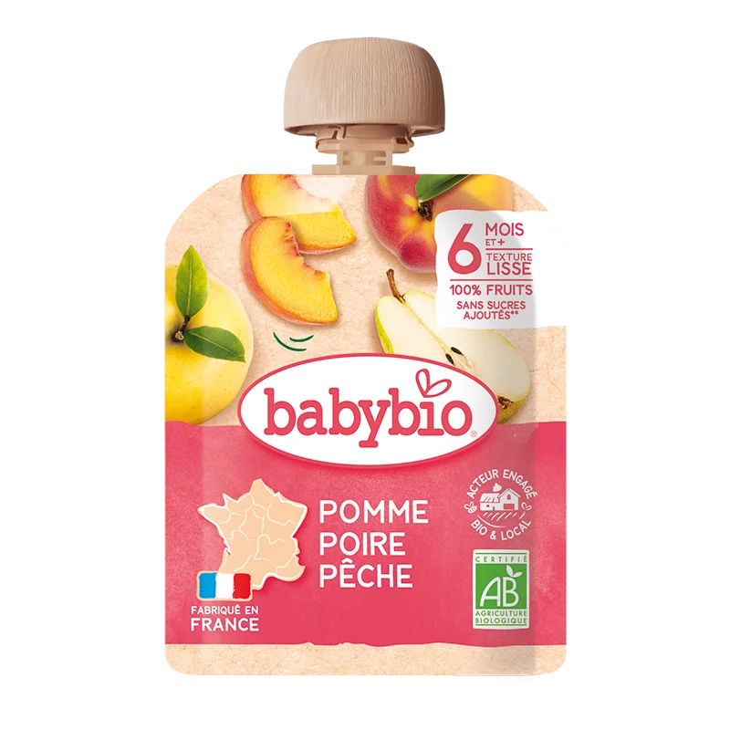 Piure bio din mere, pere si piersici, 90g, BabyBio