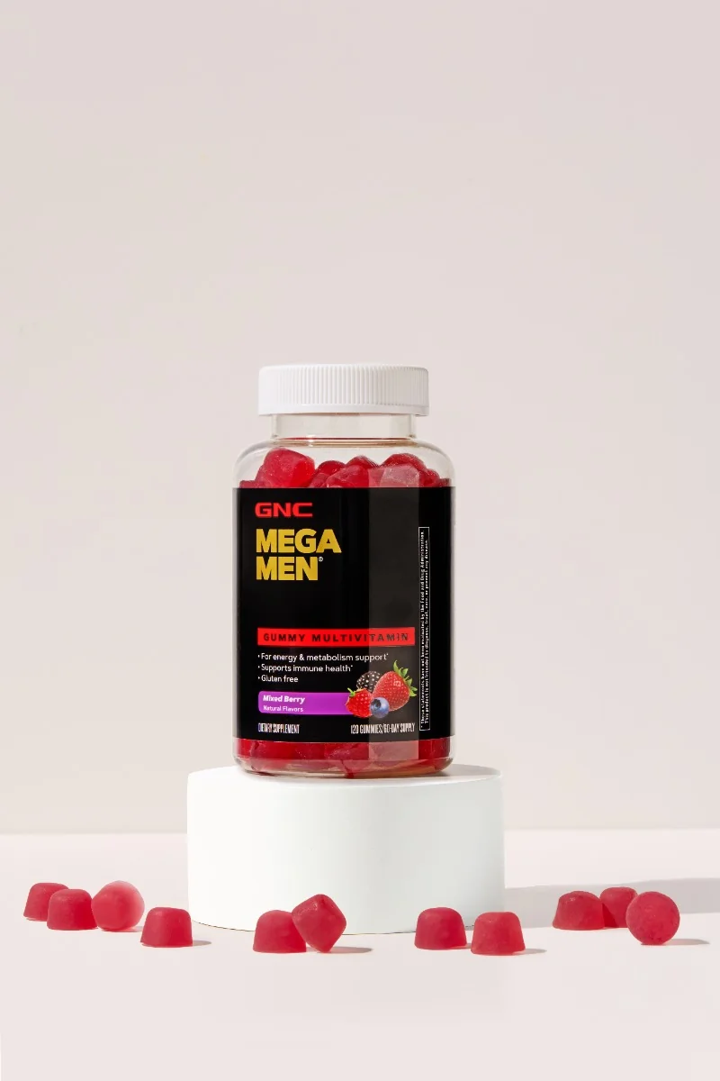 Complex de multivitamine pentru barbati cu aroma de fructe de padure Mega Men®, 120 jeleuri, GNC